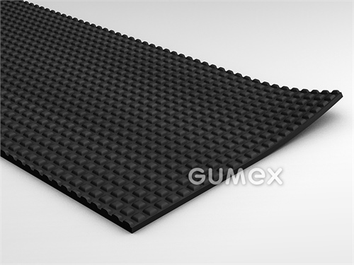 Pryžová podlahovina SPHYNX PYRAMID, tloušťka 3mm, BVL, šíře 1200mm, 65°ShA, SBR, desén pyramidy, -30°C/+70°C, černá